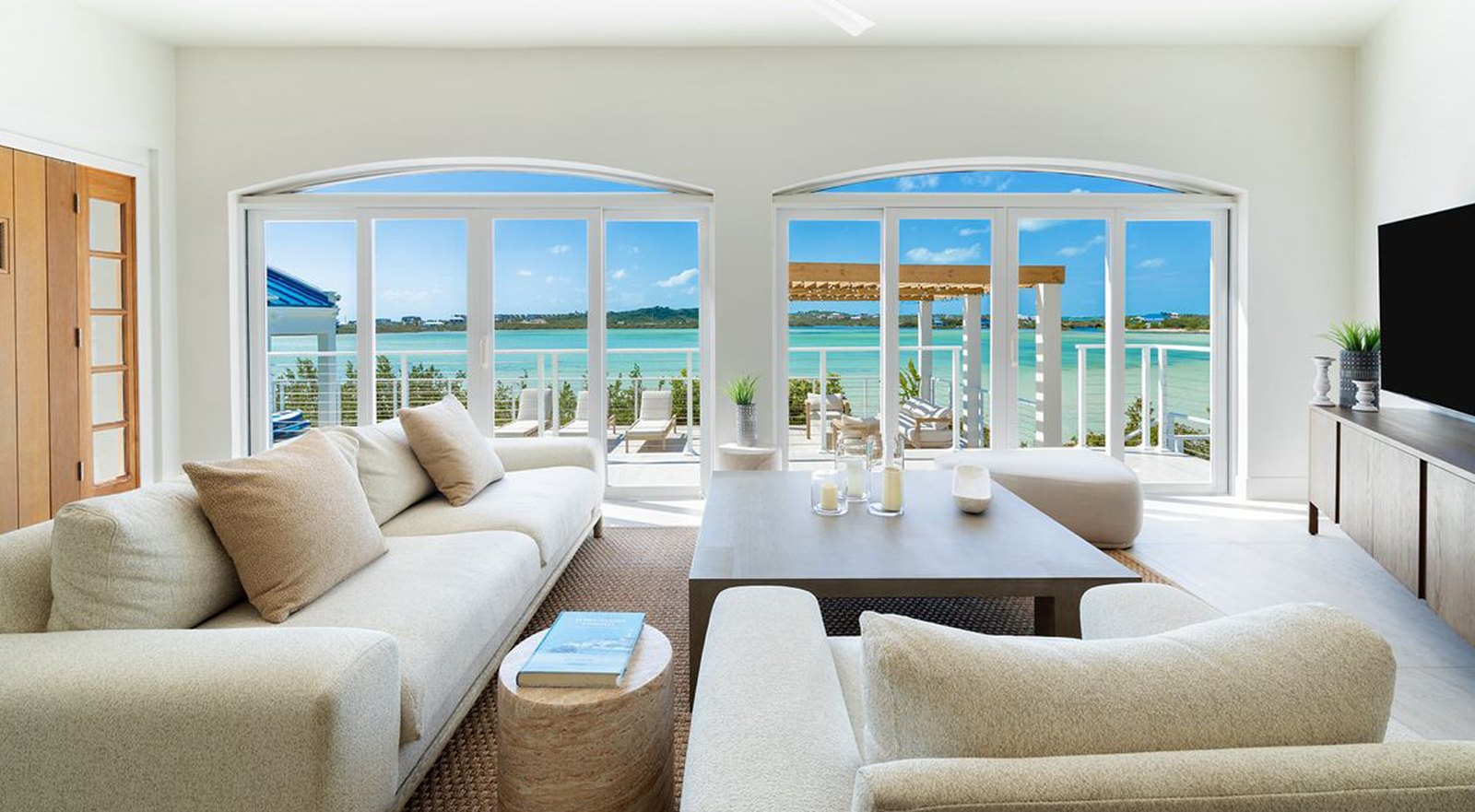 HDR blend showing interior detail and the ocean view beyond
