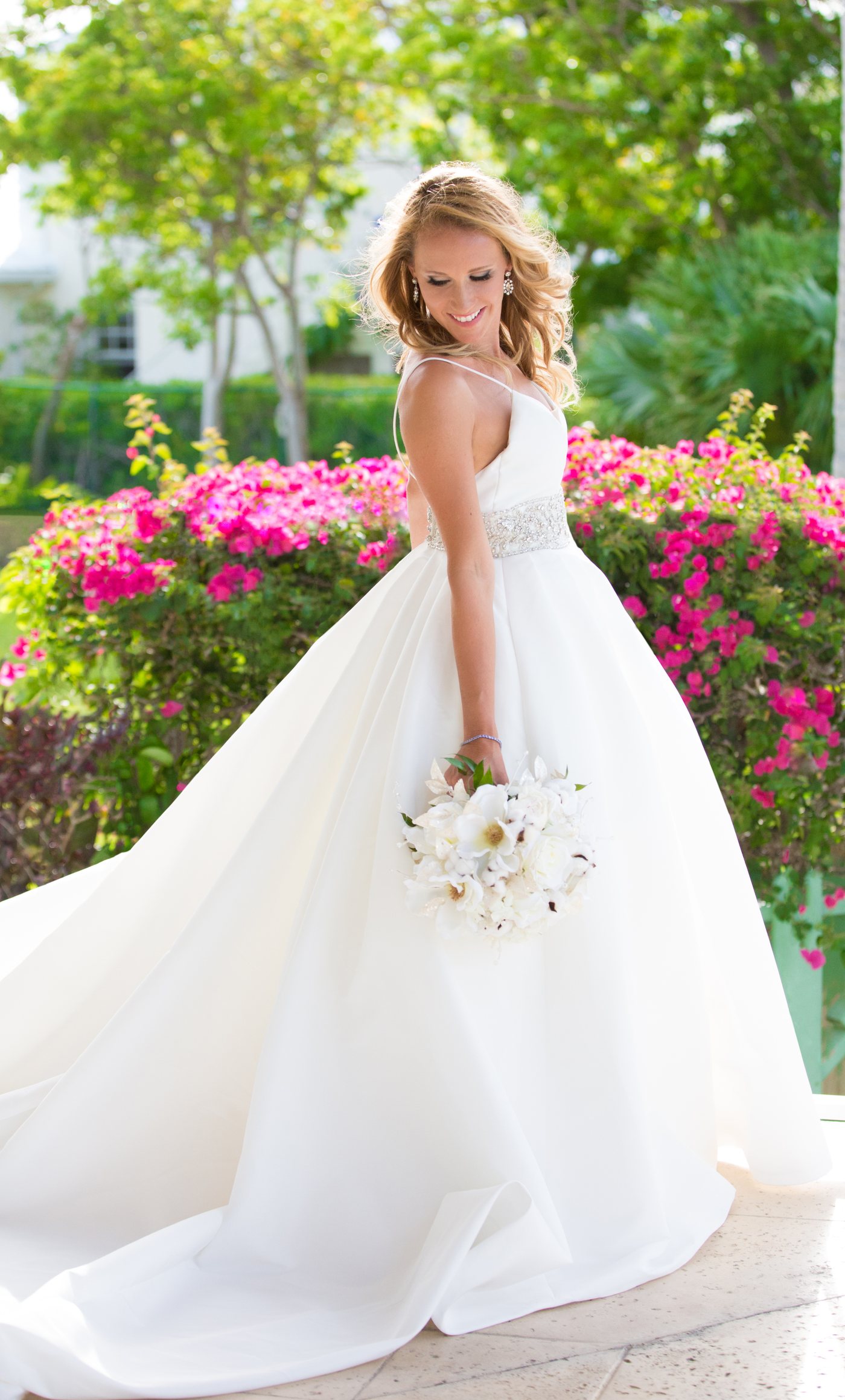 Bride among pink flowers