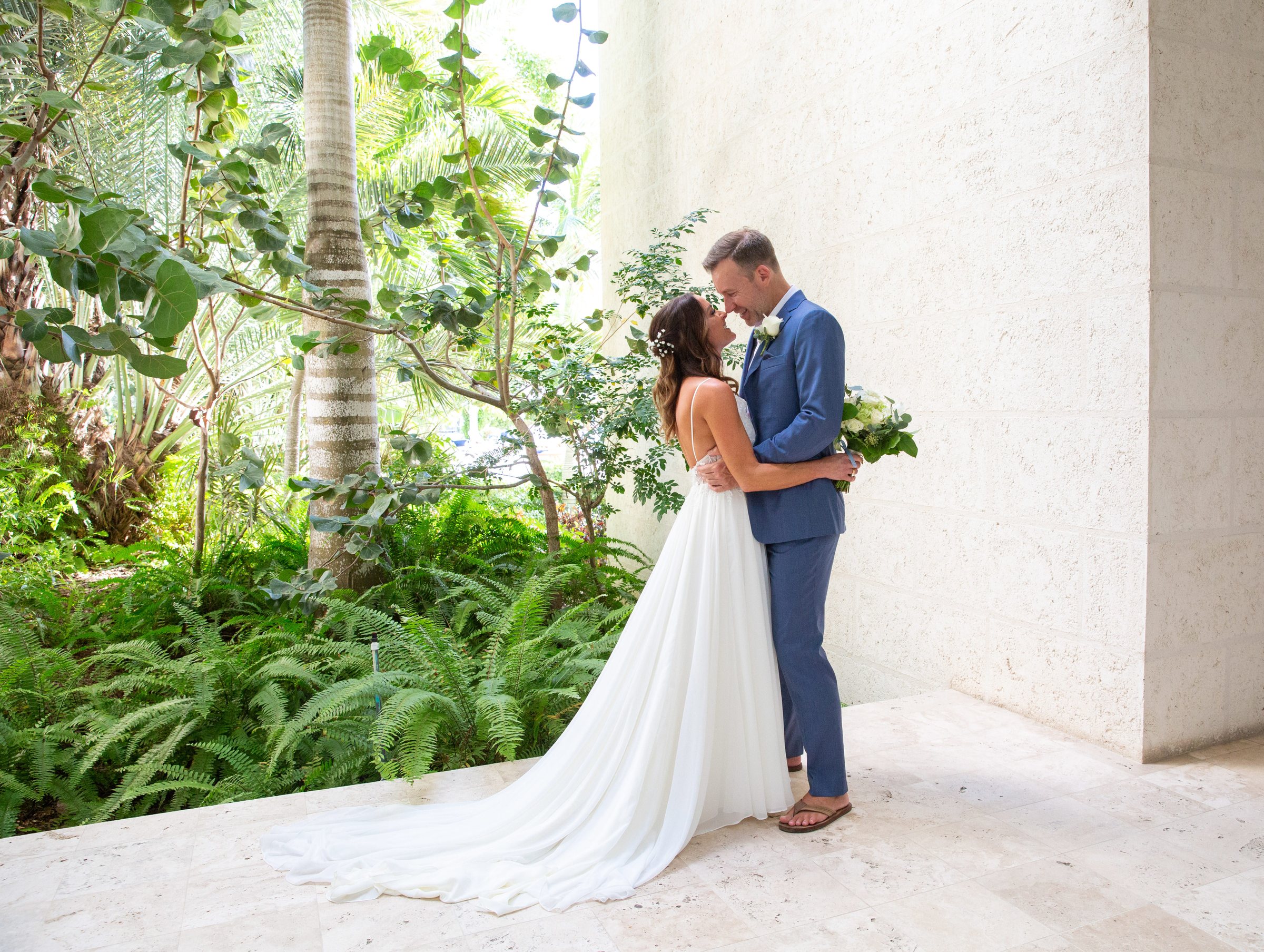 Bride and groom in the garden